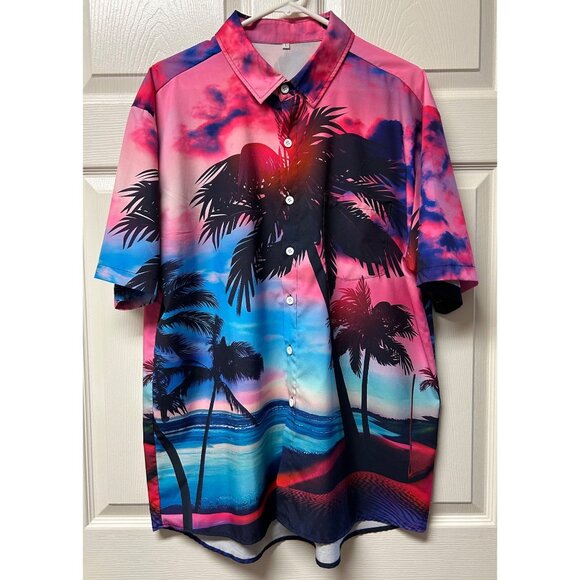 No branding Other - Men's L Tropical Sunset Button-Up Shirt Palm Tree Beach Vacation Summer Sunset
